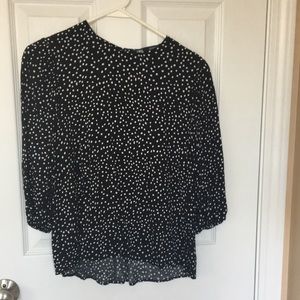 White polka dot on black blouse, puff 3/4 sleeves